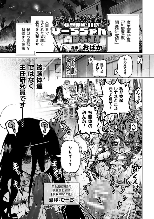 【エロ】お客様は巨大陰茎魔物！被験体B-11號 びーちちゃん、売ります！【単話】（単話）/作者（おばか） 試し読みサンプル 2ページ目